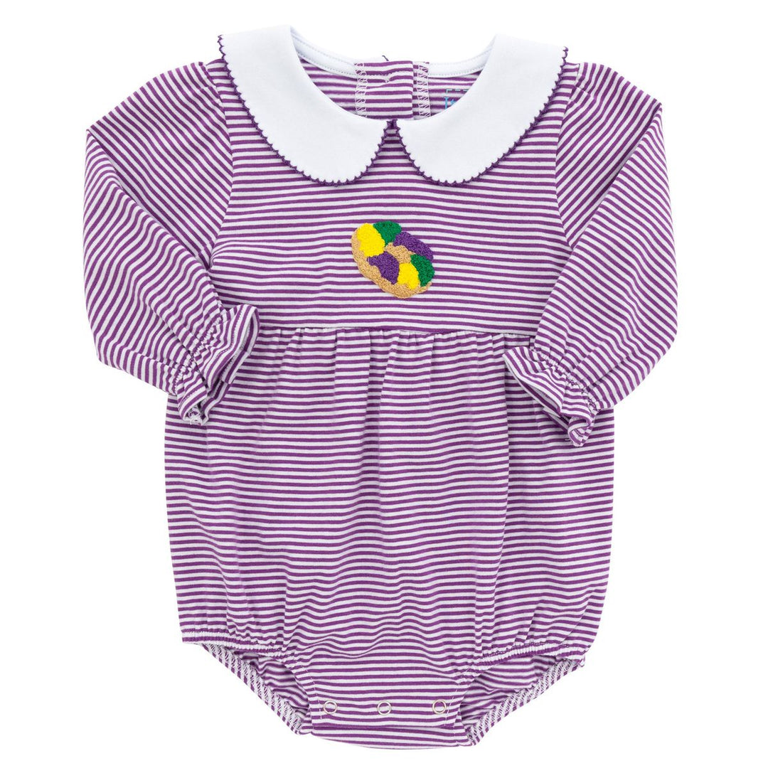 King Cake Mardi Gras Baby Girl Bubble Romper