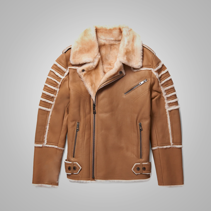 Men’s Brown B3 Sheepskin Shearling Leather Aviator Jacket