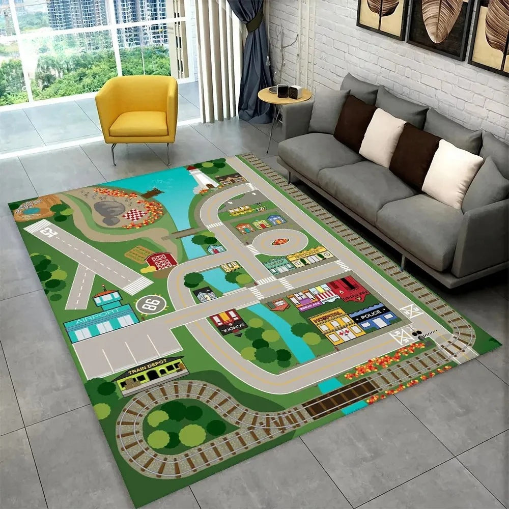 Kids’ Racing Track Flannel Playroom Rug