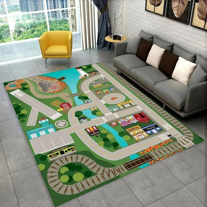 Kids’ Racing Track Flannel Playroom Rug