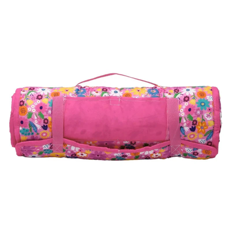 Pink Floral Kids Roll-Up Nap Mat with Blanket & Pillow