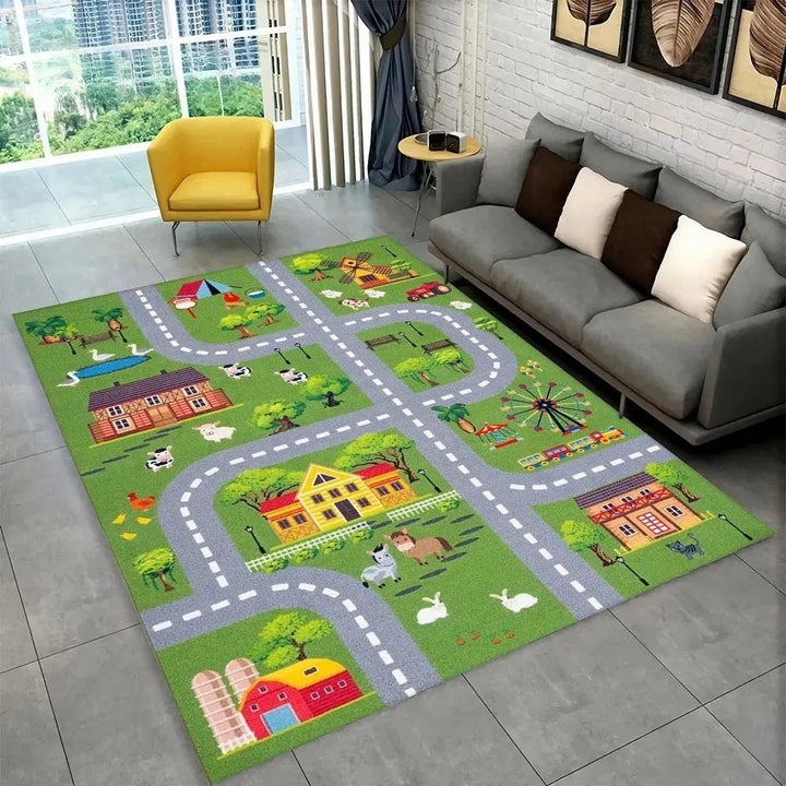 Kids’ Racing Track Flannel Playroom Rug