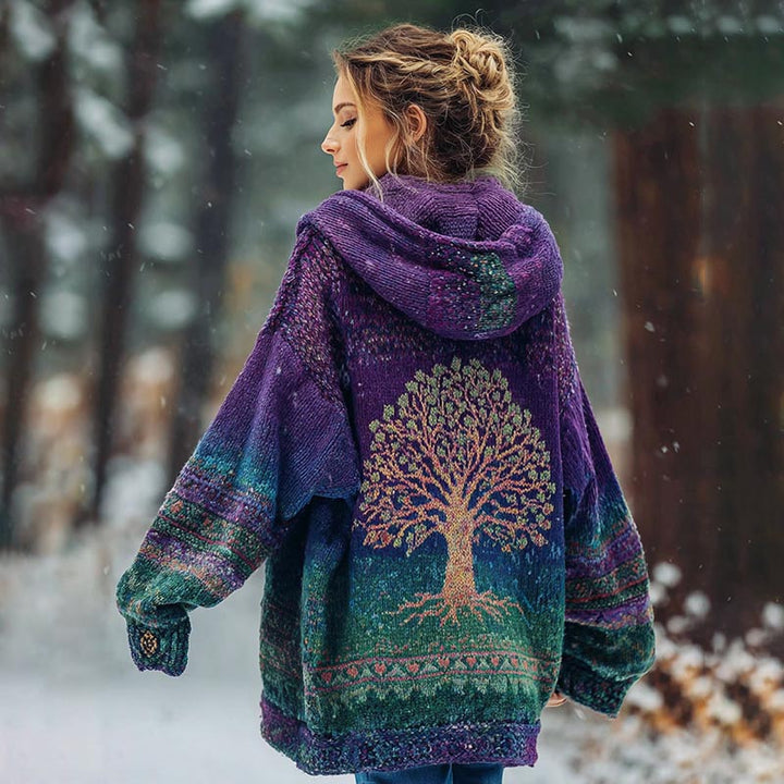 Tree of Life Hooded Long-Sleeve Cardigan
