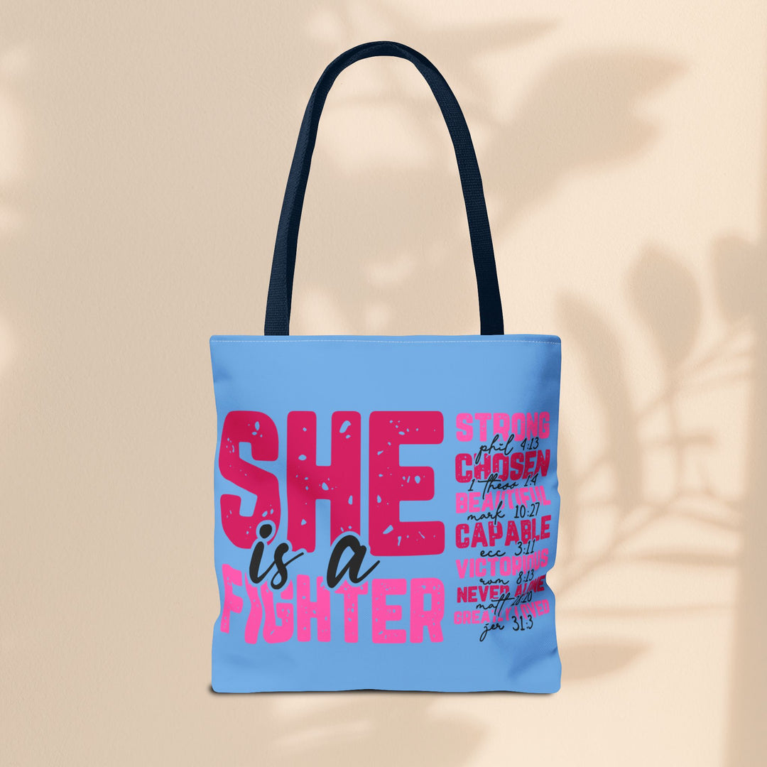 Tote Bag - She Is A Fighter Strong Affirmation Scripture Reference