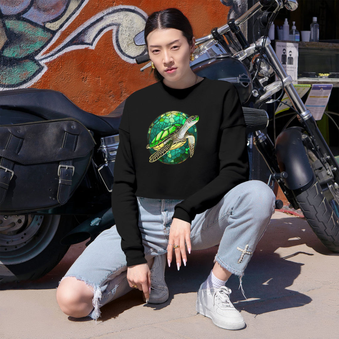 Eco-Friendly Women's Cropped Sweatshirt with Sea Turtle Design | Perfect for Nature Lovers