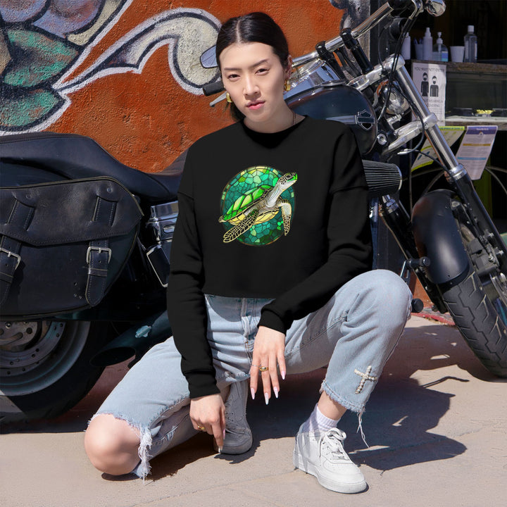 Eco-Friendly Women's Cropped Sweatshirt with Sea Turtle Design | Perfect for Nature Lovers