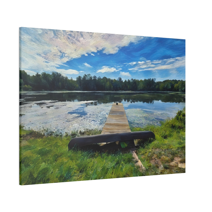 Tranquil Lakeside Dock Scene Canvas Wall Art