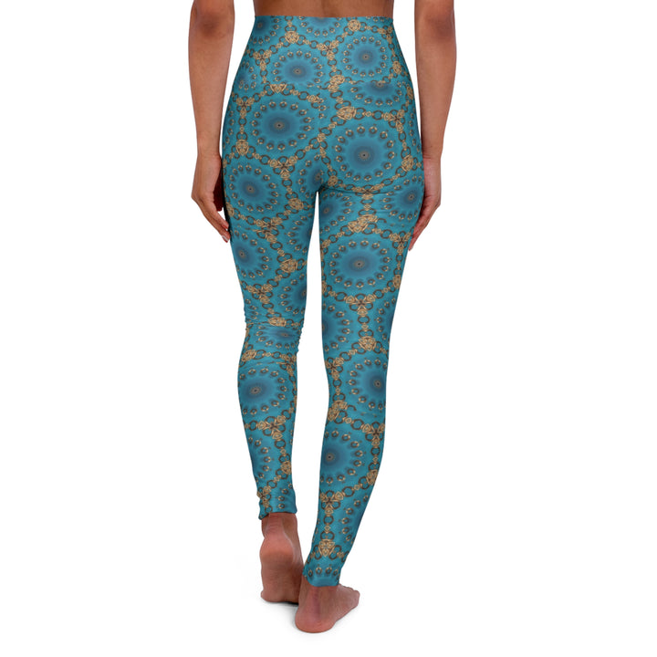 High Waisted Yoga Leggings - Turquoise Sun