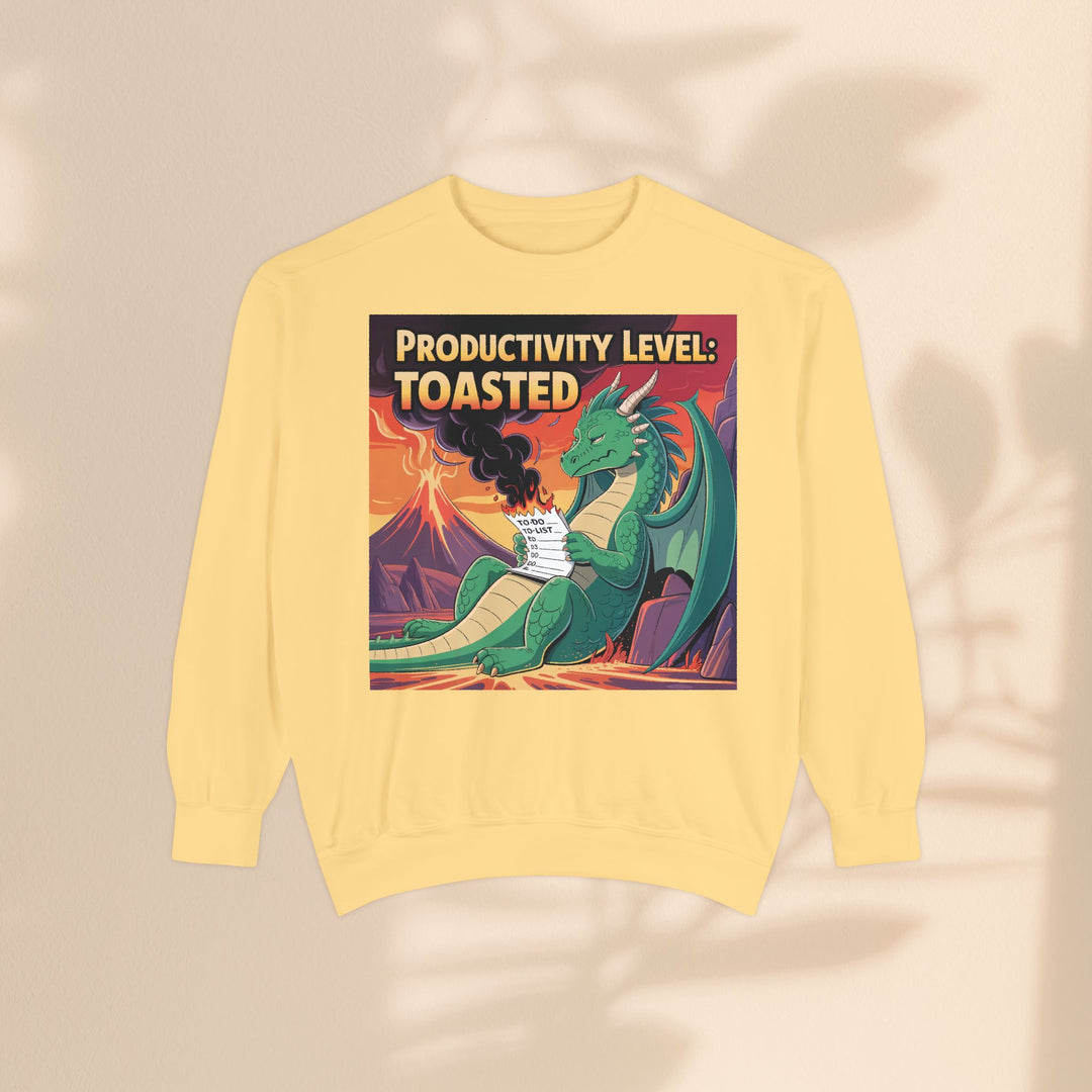 Toasted Productivity Level Dragon Sweatshirt, Cozy Gift, Funny Sweatshirt, Fantasy Apparel, Dragon Lover Clothing, Work From Home Style