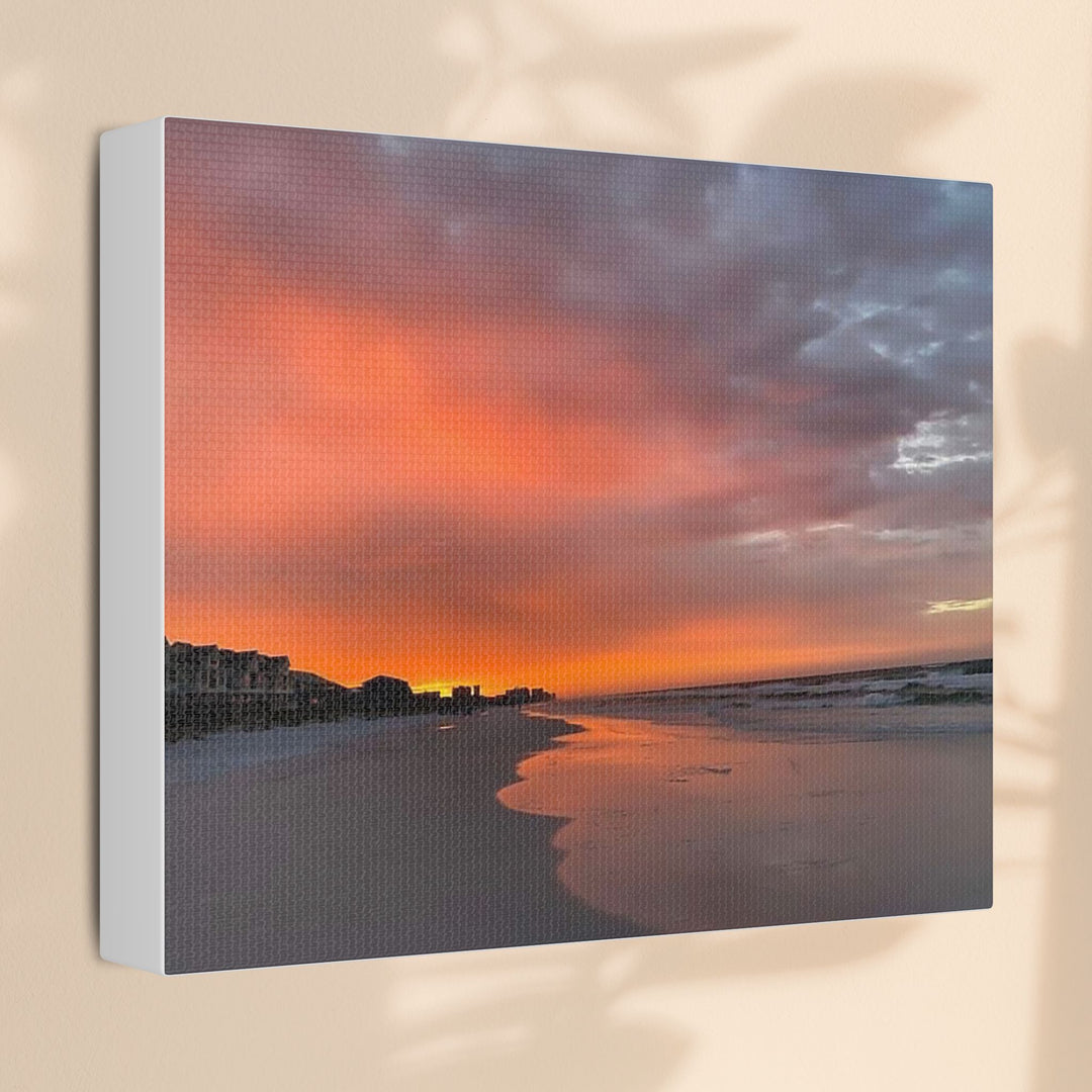 Sunset Beach Satin Stretched Canvas Wall Art