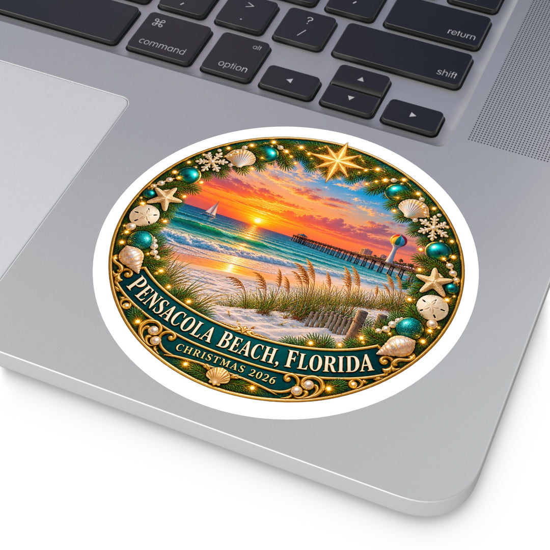 Pensacola Beach Christmas 2026 Round Sticker – Florida Sunset