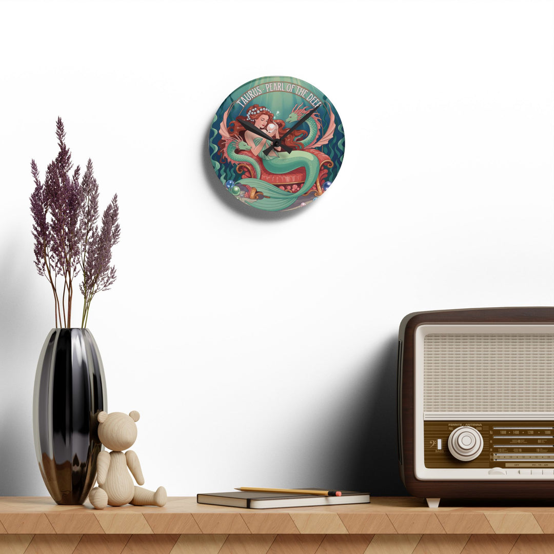 Taurus Mermaid Acrylic Wall Clock — “Pearl of the Deep” Zodiac Home Decor
