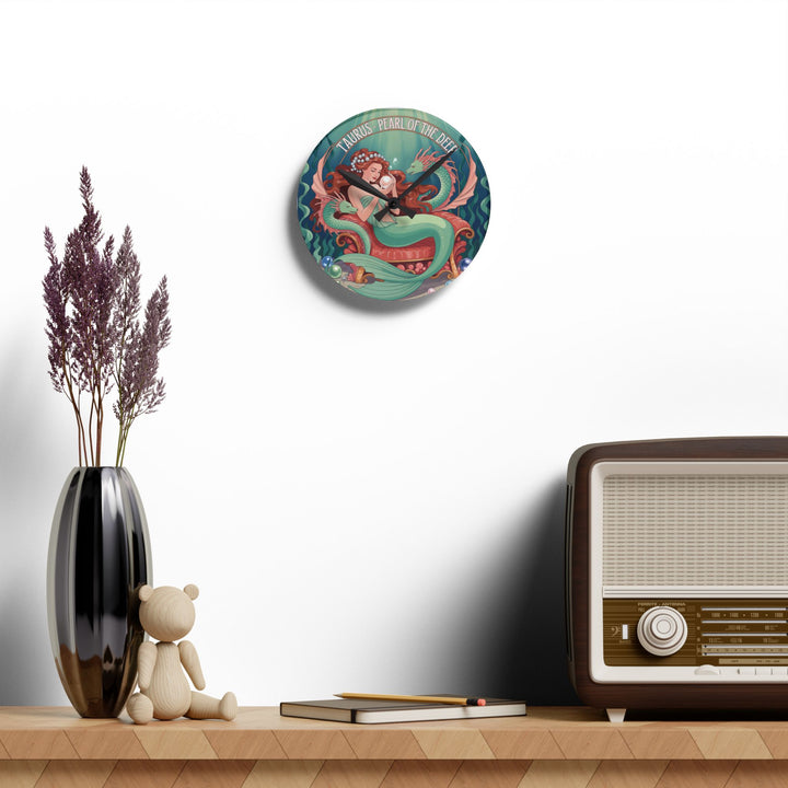 Taurus Mermaid Acrylic Wall Clock — “Pearl of the Deep” Zodiac Home Decor