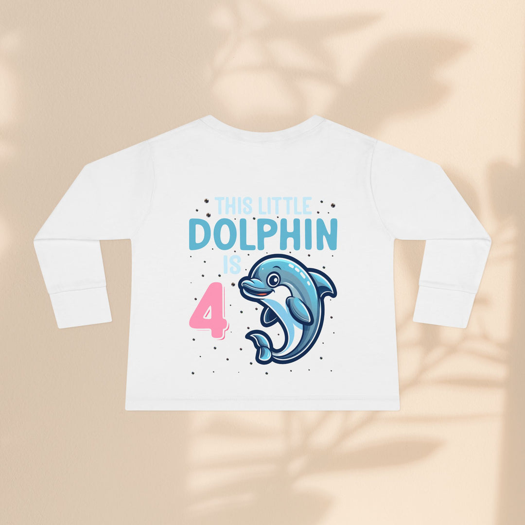 Dolphin Birthday Tee for 4-Year-Olds, Cute Dolphin Birthday Tee for Kids, Toddler Long Sleeve, 4th Birthday Gift, Ocean-Themed Shirt