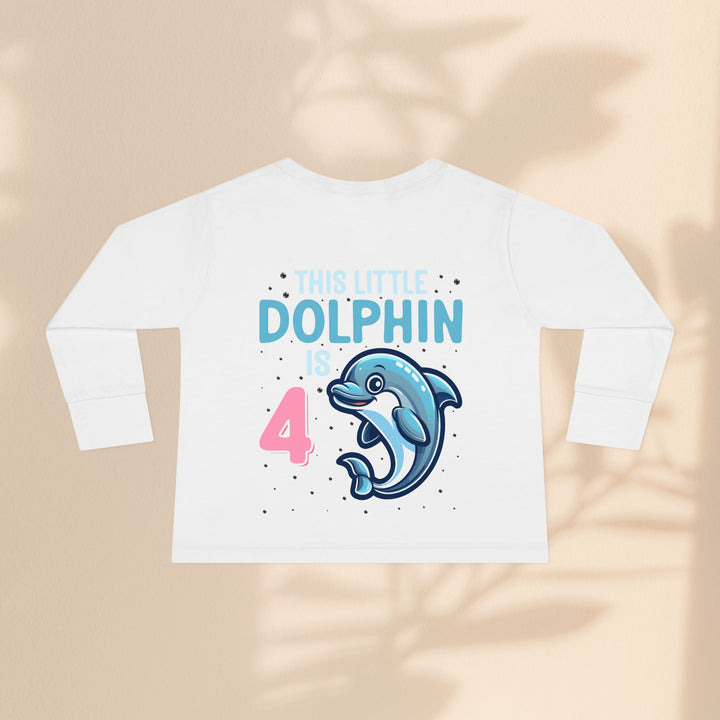 Dolphin Birthday Tee for 4-Year-Olds, Cute Dolphin Birthday Tee for Kids, Toddler Long Sleeve, 4th Birthday Gift, Ocean-Themed Shirt