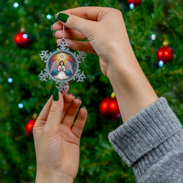 Stunning Pewter Snowflake Ornament – Angel Christmas Tree Decoration & Holiday Keepsake