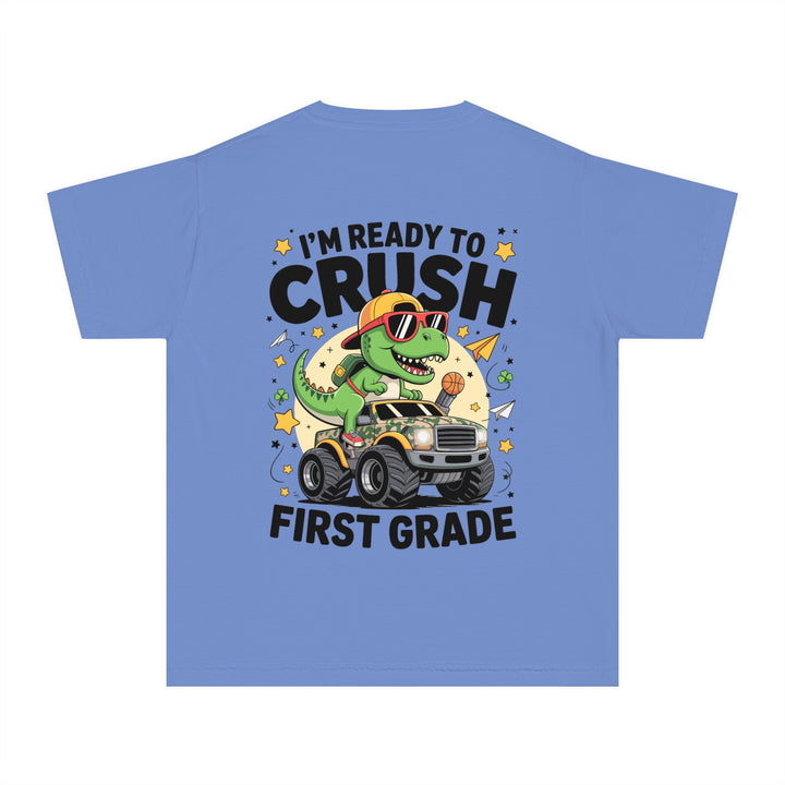Youth Midweight Tee, Fun Dino T-Shirt, First Grade Shirt, Kids Birthday Gift, Back to School Apparel, Cute Graphic Tee, Dinosaur Print