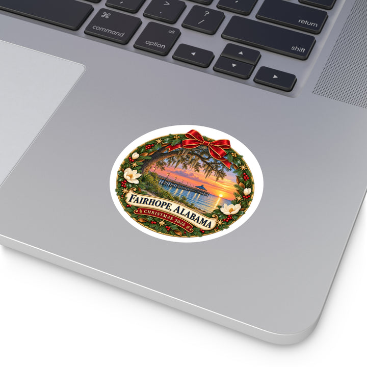 Fairhope Alabama Christmas Wreath Sticker – Holiday Bay Sunset