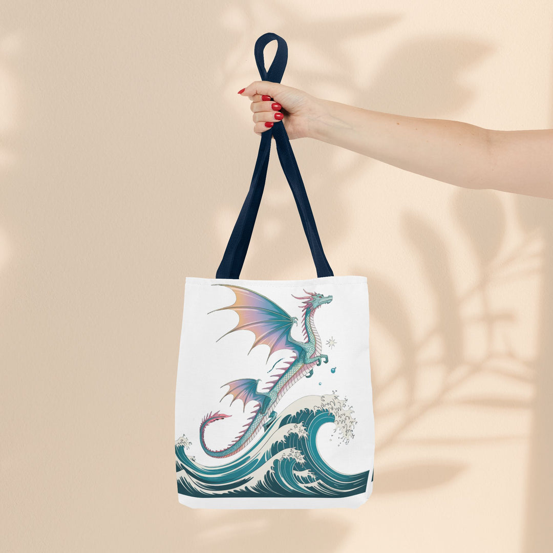 Dragons and Waves AOP Tote Bag, Ocean Life, Fantasy Art, Dragon Lovers Gift, Eco-Friendly Shopping Bag, Unique Design