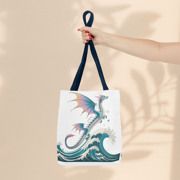 Dragons and Waves AOP Tote Bag, Ocean Life, Fantasy Art, Dragon Lovers Gift, Eco-Friendly Shopping Bag, Unique Design
