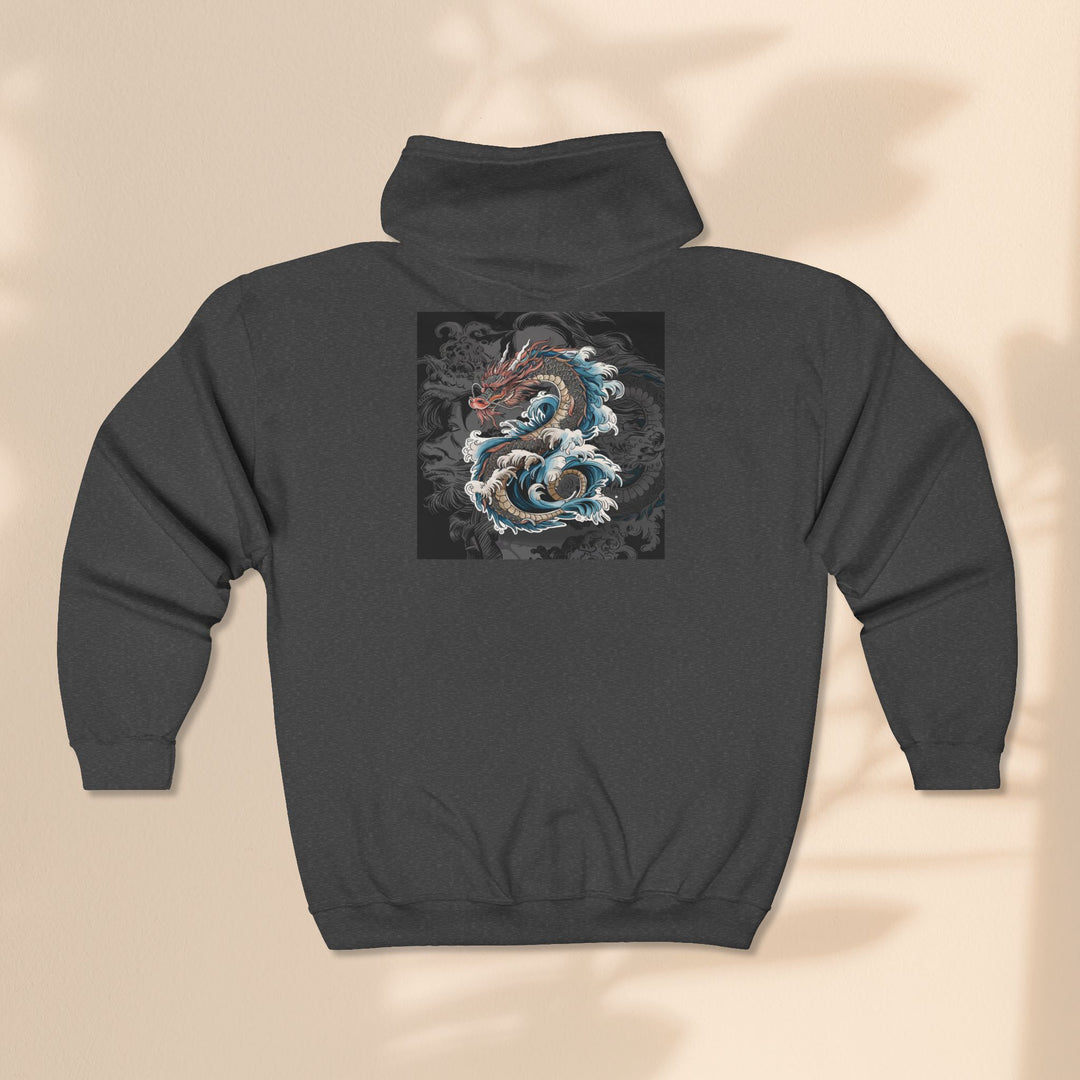 Dragon Wave Zip Hoodie - Unisex Heavy Blend Zip Up