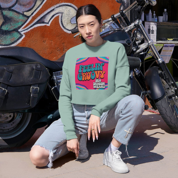 Retro 'Feelin' Groovy' Cropped Sweatshirt for Women - Perfect for Festivals and Chill Vibes