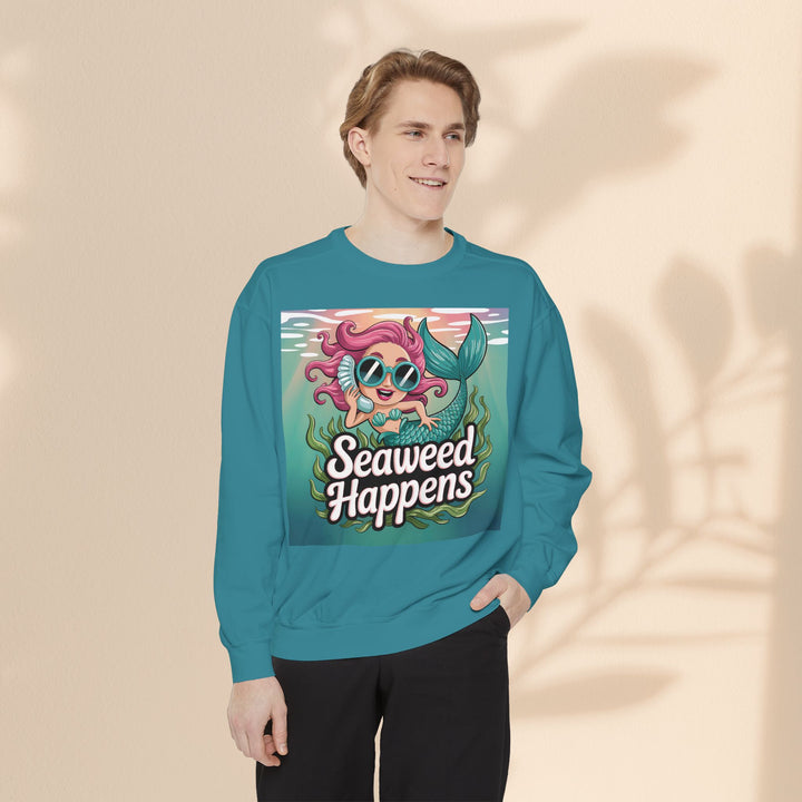 Seaweed Happens Unisex Sweatshirt, Fun Beach Apparel, Ocean Lover Gift, Stylish Casual Wear, Cozy Mermaid Sweatshirt