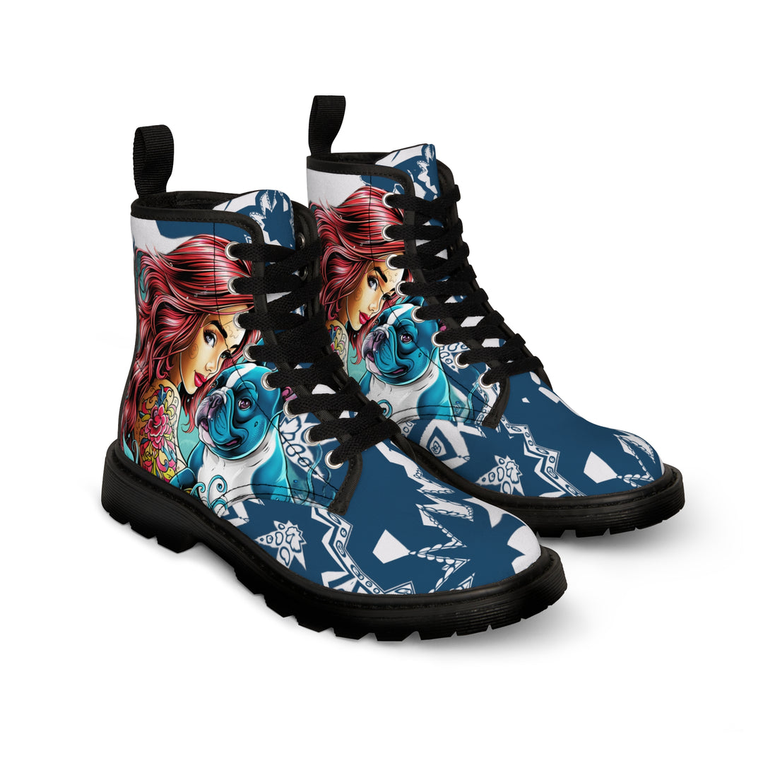 Women's Canvas Boots - Frenchie Tatoo Mermaid