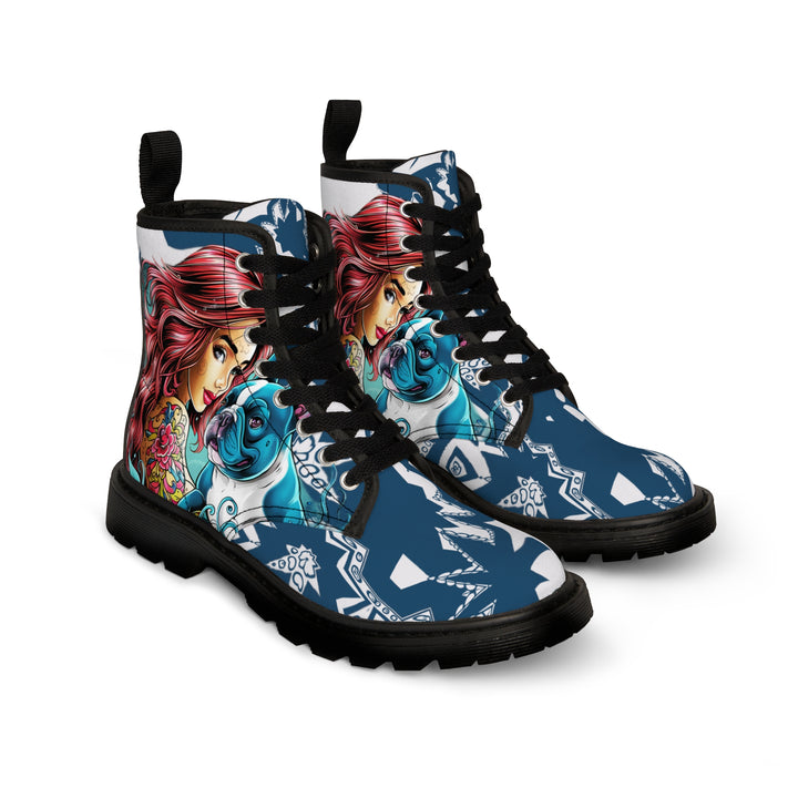 Women's Canvas Boots - Frenchie Tatoo Mermaid