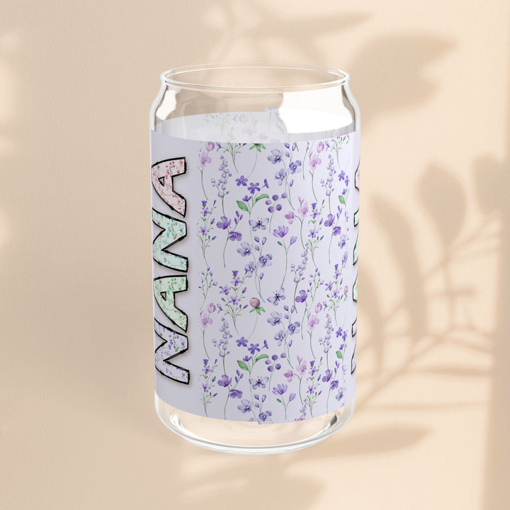 Personalized Nana Sipper Glass - 16oz Floral Design with Straw