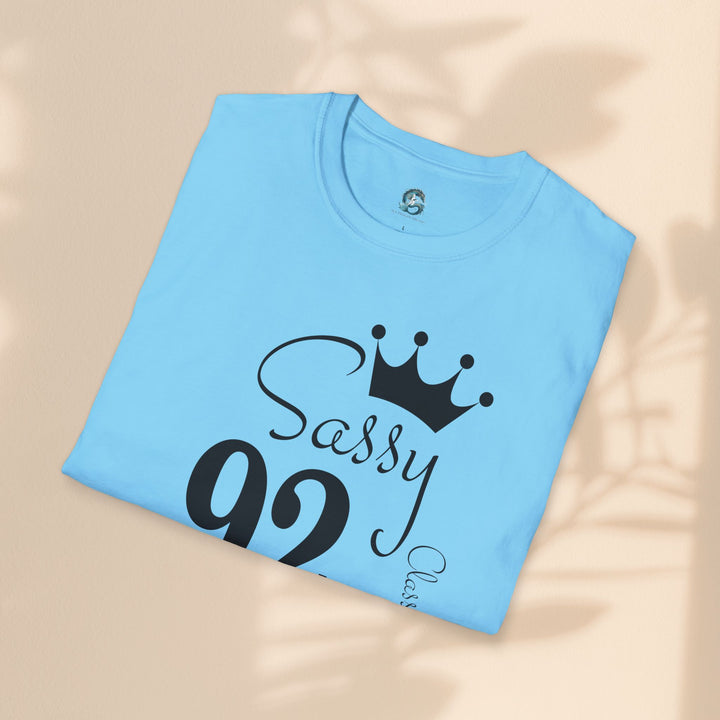 Sassy age 92 Fabulous T-Shirt | Fun Birthday Gift, Trendy Casual Wear, Statement Tee, Women's Fashion, Stylish Graphic Tee