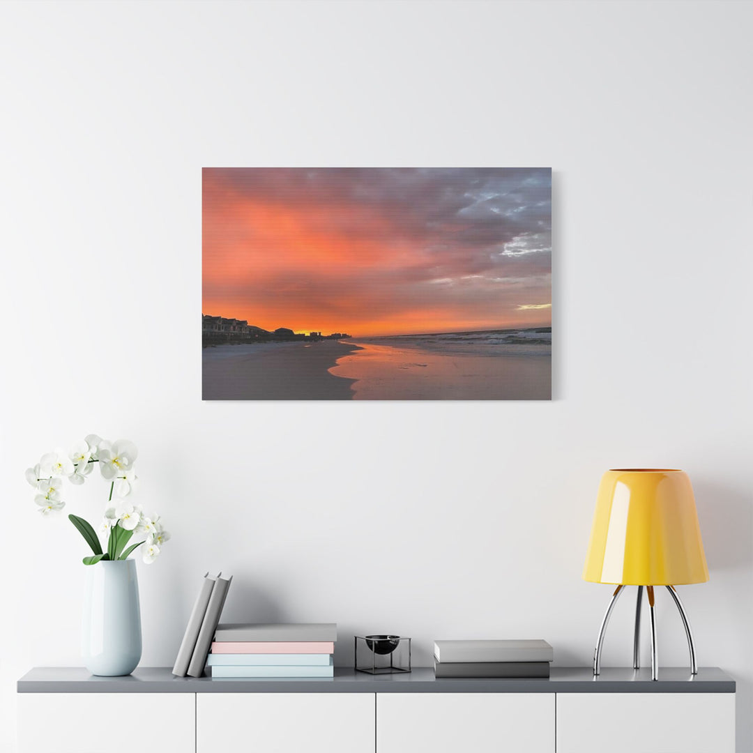 Sunset Beach Satin Stretched Canvas Wall Art