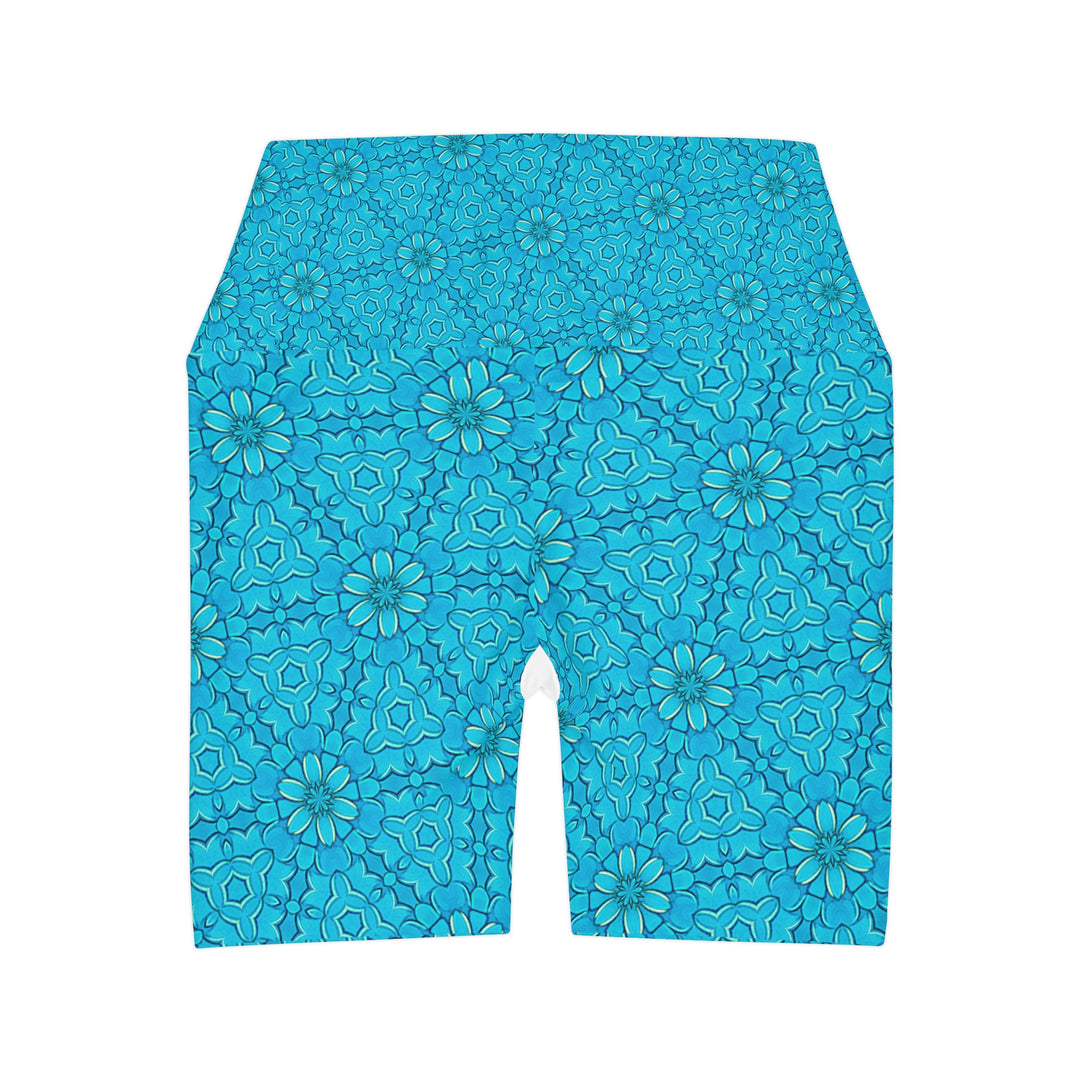 High Waisted Yoga Shorts - Groovy Turquoise