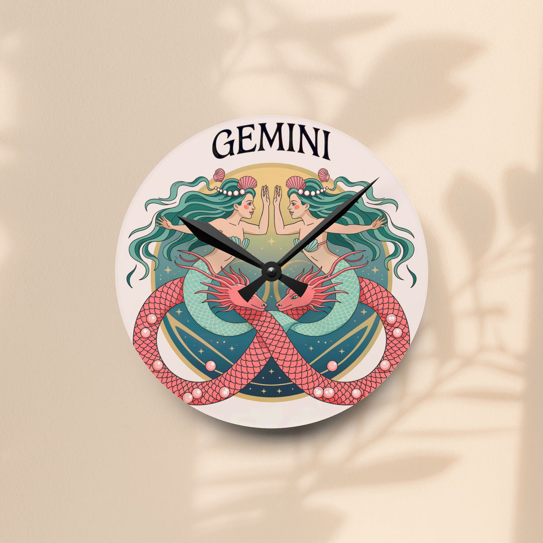 Gemini Mermaid Acrylic Wall Clock — Zodiac Home Decor Clock