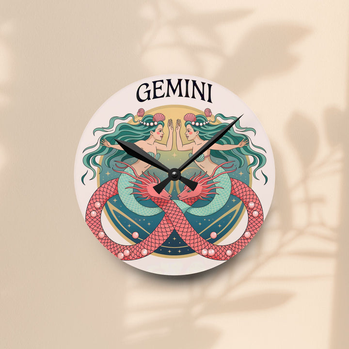 Gemini Mermaid Acrylic Wall Clock — Zodiac Home Decor Clock