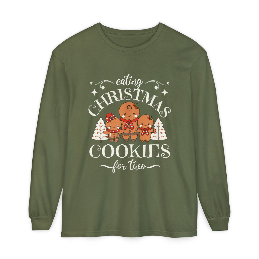 Unisex Garment-dyed Long Sleeve T-Shirt - Eating Christmas Cookies For Two