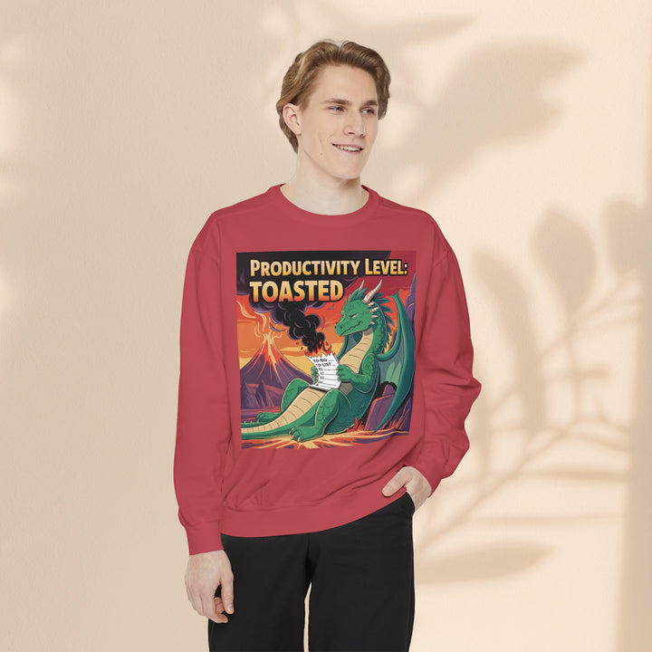 Toasted Productivity Level Dragon Sweatshirt, Cozy Gift, Funny Sweatshirt, Fantasy Apparel, Dragon Lover Clothing, Work From Home Style