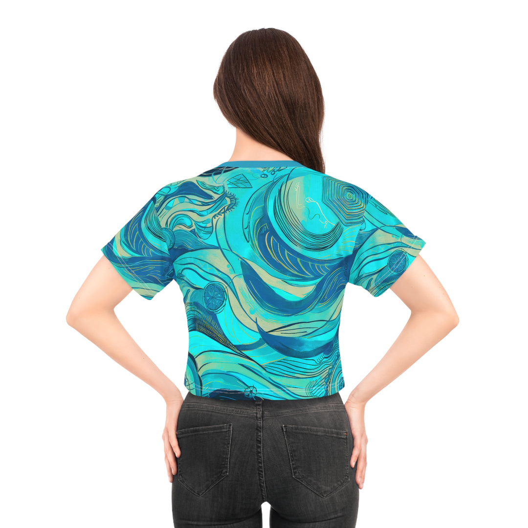 Teal Wave Crop Tee