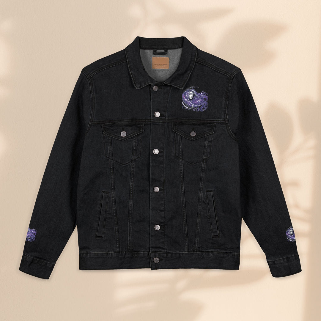 Moon Woman Bohemian Embroidered Denim Jacket – Trendy White Jean Festival Wear & Unique Gift