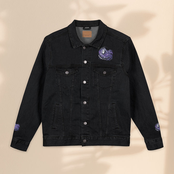 Moon Woman Bohemian Embroidered Denim Jacket – Trendy White Jean Festival Wear & Unique Gift
