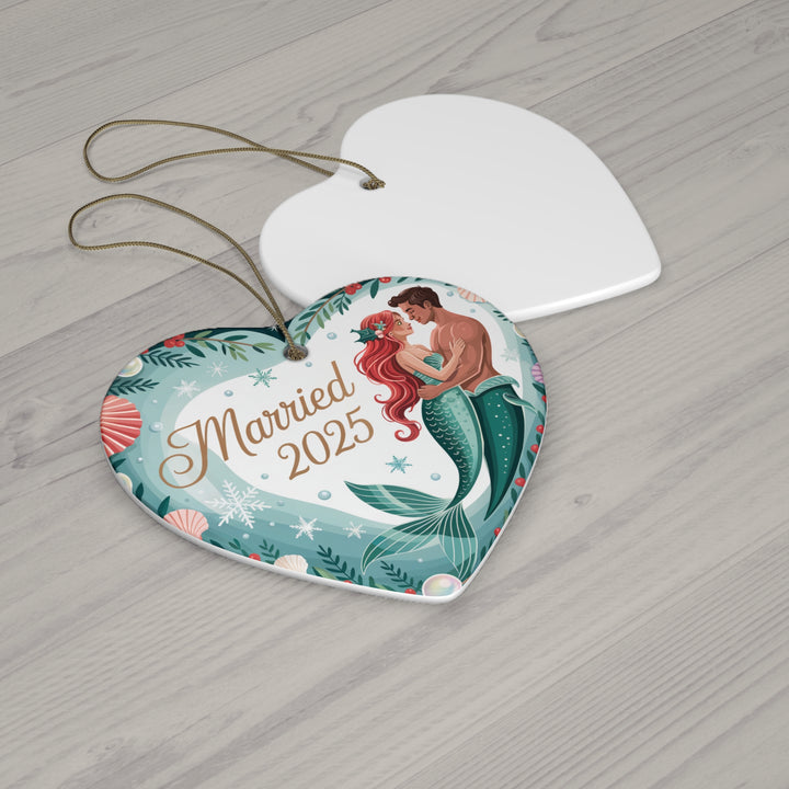 Married Mermaid 2025 Ceramic Ornament – Newlywed Christmas Tree Keepsake Gift