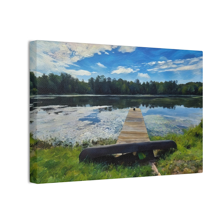 Tranquil Lakeside Dock Scene Canvas Wall Art