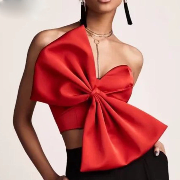 Women's 3D Bow Strapless Tube Top – Elegant Bow Front Crop Top
