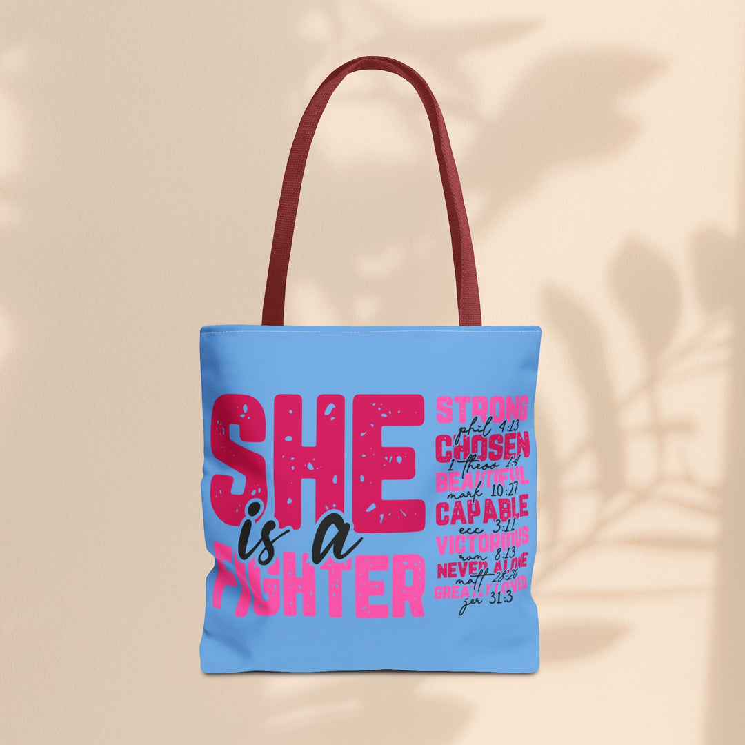 Tote Bag - She Is A Fighter Strong Affirmation Scripture Reference