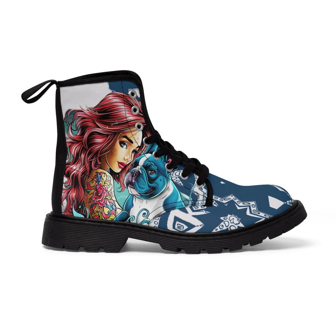 Women's Canvas Boots - Frenchie Tatoo Mermaid