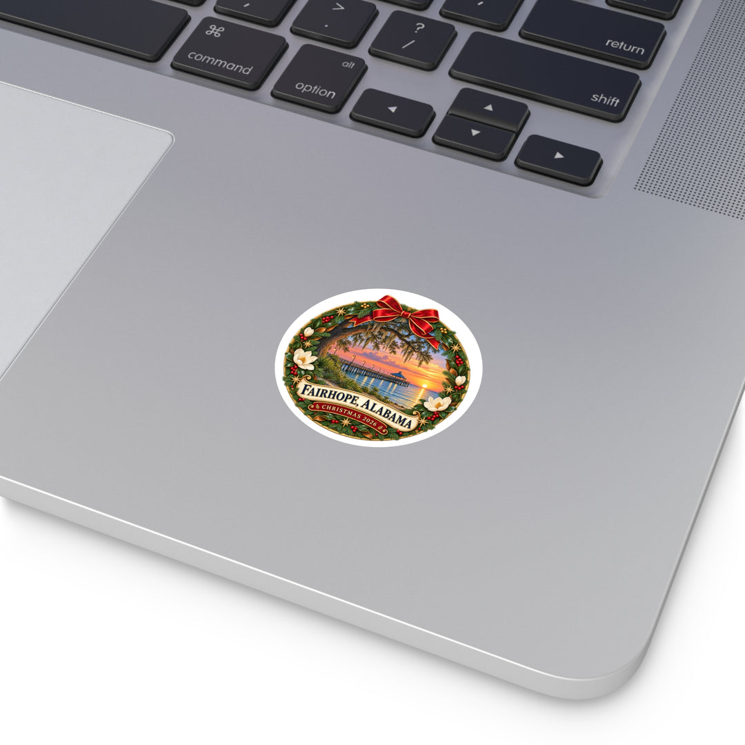 Fairhope Alabama Christmas Wreath Sticker – Holiday Bay Sunset