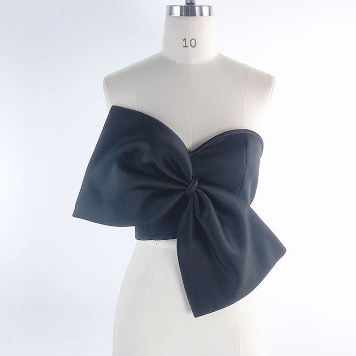 Women's 3D Bow Strapless Tube Top – Elegant Bow Front Crop Top