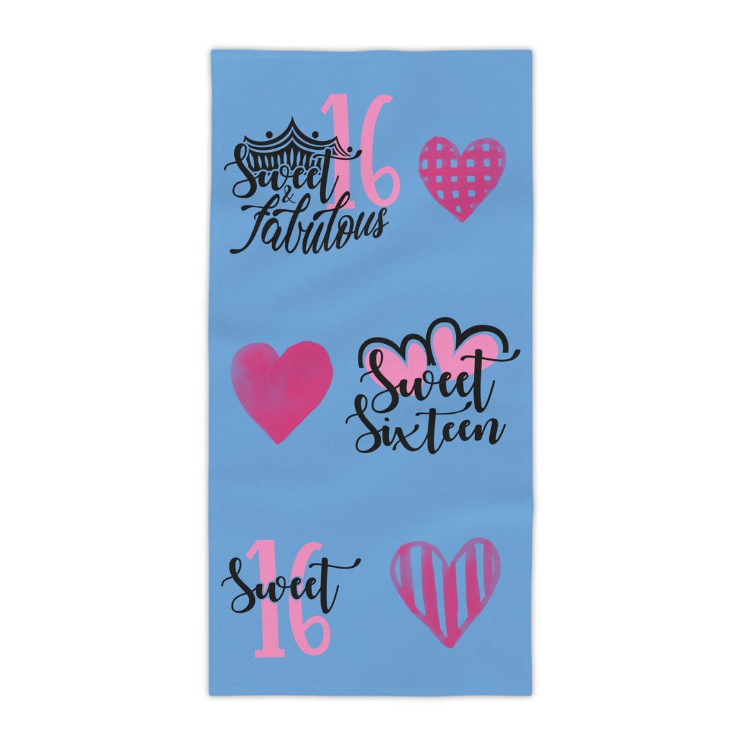 Sweet Sixteen Beach Towel, Fun Pool Accessories, Birthday Party Decor, Vibrant Towels for Teens, Cute Gifts for Summer