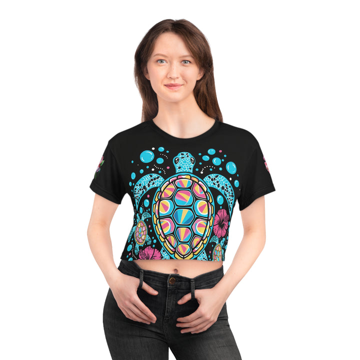 Vibrant Turtle Crop Tee | Gift for Ocean Lovers