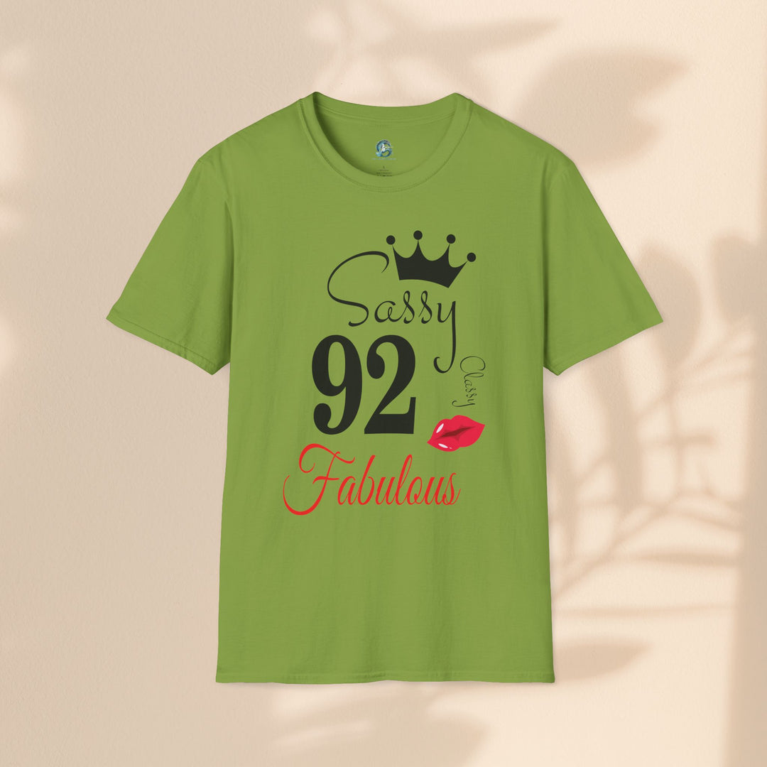 Sassy age 92 Fabulous T-Shirt | Fun Birthday Gift, Trendy Casual Wear, Statement Tee, Women's Fashion, Stylish Graphic Tee
